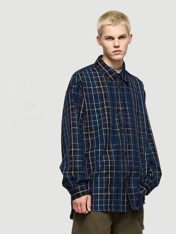 INF®️| ÁO  SƠ MI DÀI TAY SỌC XANH CÓ TÚI UNISEX INF 7107