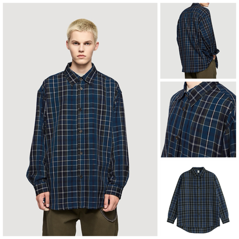 INF®️| ÁO  SƠ MI DÀI TAY SỌC XANH CÓ TÚI UNISEX INF 7107