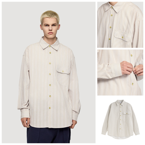 INF®️| ÁO KHOÁC SƠ MI DÀI TAY SỌC JACQUARD  UNISEX INF 7106