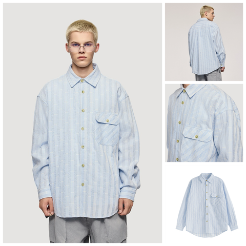 INF®️| ÁO KHOÁC SƠ MI DÀI TAY SỌC JACQUARD  UNISEX INF 7106