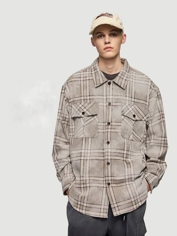 INF®️| ÁO KHOÁC SƠ MI DÀI TAY SỌC CŨ RETRO DÁNG RỘNG UNISEX INF 7105