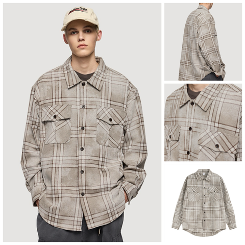 INF®️| ÁO KHOÁC SƠ MI DÀI TAY SỌC CŨ RETRO DÁNG RỘNG UNISEX INF 7105