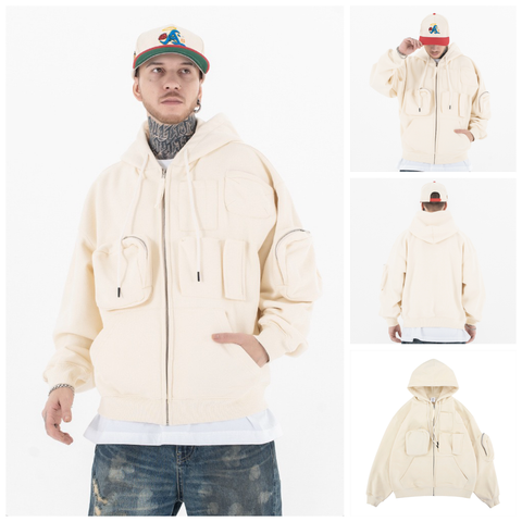 FG®️| ÁO KHOÁC HOODIE WASH RETRO KHÓA KÉO TÚI NGỰC UNISEX FG F231