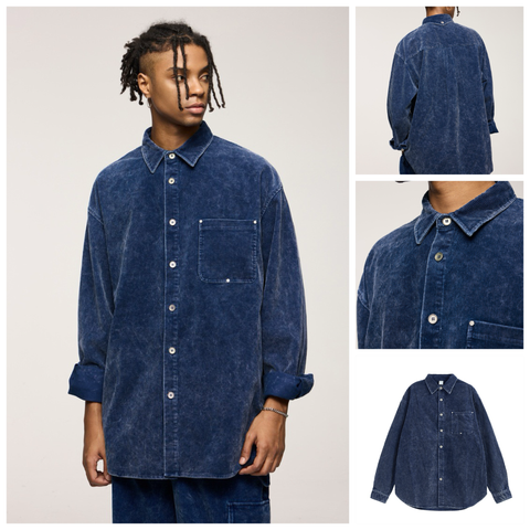 INF®️| ÁO KHOÁC SƠ MI DÀI TAY NHUNG VINTAGE WASH DÁNG RỘNG UNISEX INF 7085