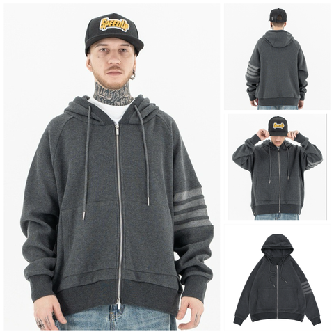 FG®️| ÁO KHOÁC HOODIE WASH RETRO KHÓA KÉO SỌC TAY UNISEX FG ZB0124