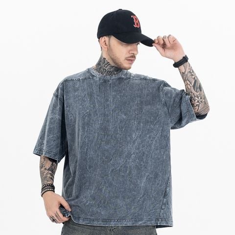 FG®️| ÁO THUN CỔ TRÒN NGẮN TAY WASH TRƠN MÀU XANH FG F041