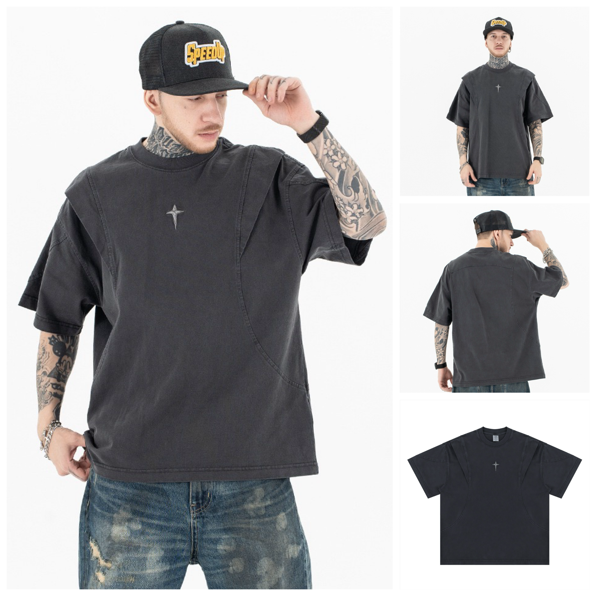 FG®️| ÁO THUN CỔ TRÒN TAY NGẮN DÁNG RỘNG THÊU LOGO FG F245