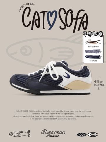 CATSOFA ™️| GIÀY SNEAKER FISHERMAN NAVY LƯỚI THÔ CAO 4.5CM UNISEX CAT&SOFA CS25007