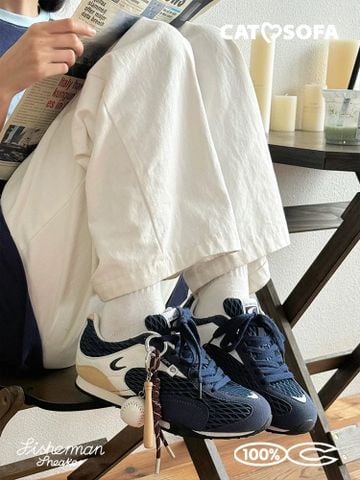 CATSOFA ™️| GIÀY SNEAKER FISHERMAN NAVY LƯỚI THÔ CAO 4.5CM UNISEX CAT&SOFA CS25007