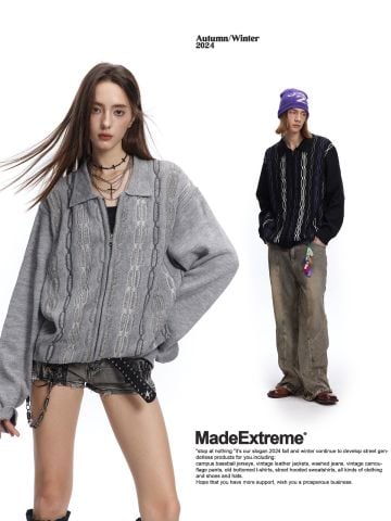 MADEEXTREME®️| ÁO KHOÁC LEN DỆT KIM CAO CẤP HỌA TIẾT CỔ ĐIỂN KHÓA KÉO UNISEX MADE 4087