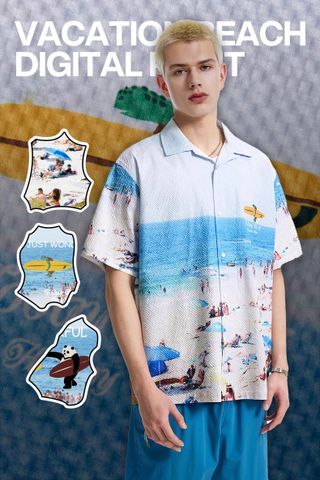 INF®️| ÁO SƠ MI TAY NGẮN ĐI BIỂN SEERSUCKER GRAFFITI UNISEX INF 9157