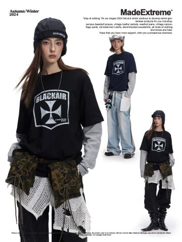 MADEEXTREME®️| ÁO THUN DÀI TAY GIẢ 2 MẢNH RETRO IN HUY HIỆU UNISEX MADE 240630