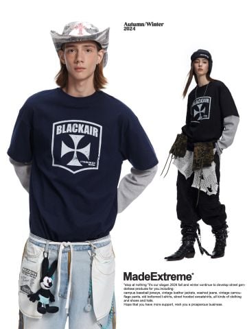 MADEEXTREME®️| ÁO THUN DÀI TAY GIẢ 2 MẢNH RETRO IN HUY HIỆU UNISEX MADE 240630