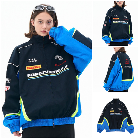 FG ™️| ÁO KHOÁC OVERSIZED STYLE BLUE RACING SUIT LAPEL JACKET FG ZB217