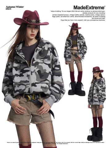 MADEEXTREME®️| ÁO KHOÁC HOODIE KHÓA KÉO MŨ TRÙM CAMO UNISEX MADE W24006