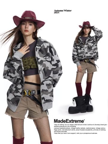 MADEEXTREME®️| ÁO KHOÁC HOODIE KHÓA KÉO MŨ TRÙM CAMO UNISEX MADE W24006