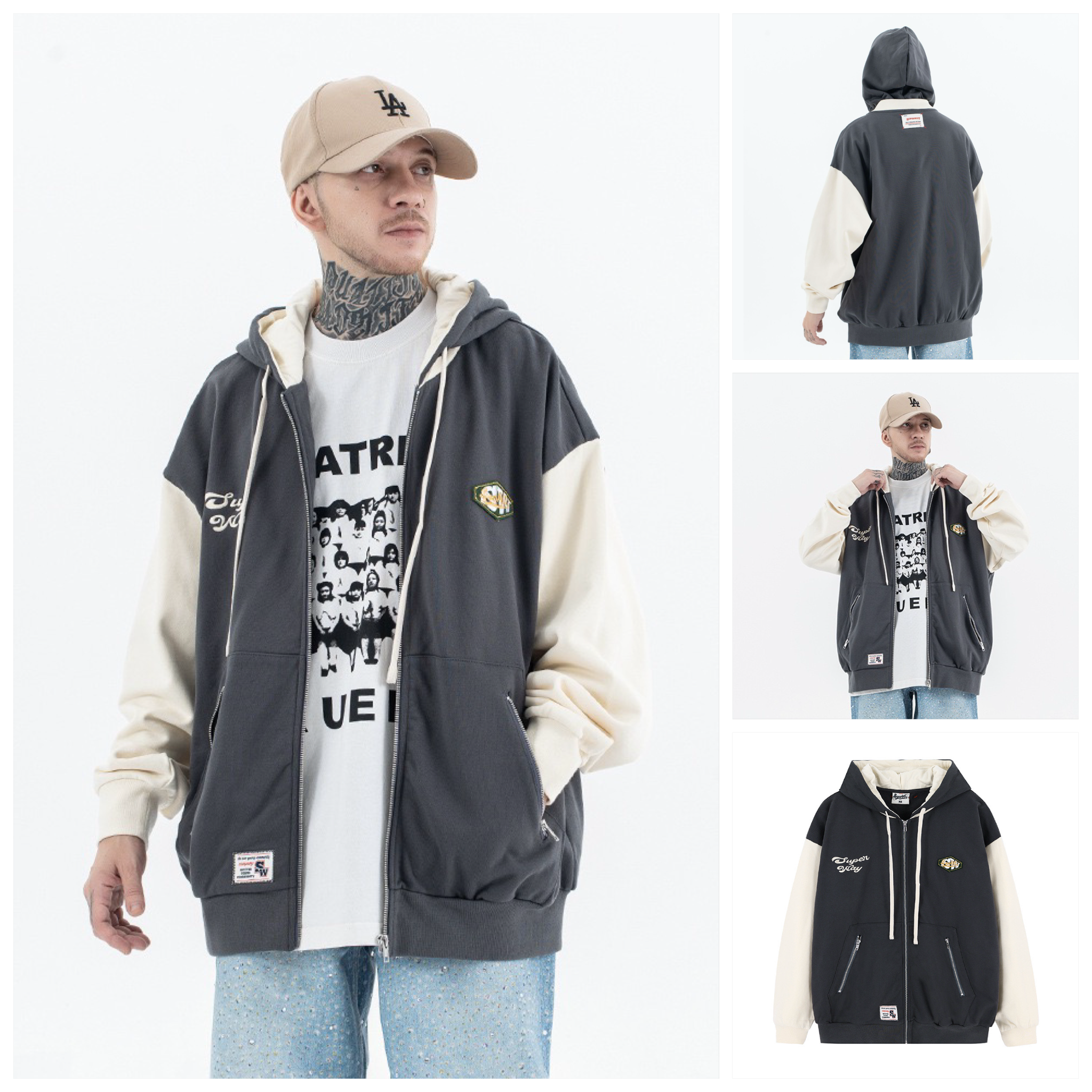 FG ™️| ÁO KHOÁC HOODIE OVERSIZE TRÙM ĐẦU KHÓA KÉO COTTON HỌA TIẾT THÊU SW302