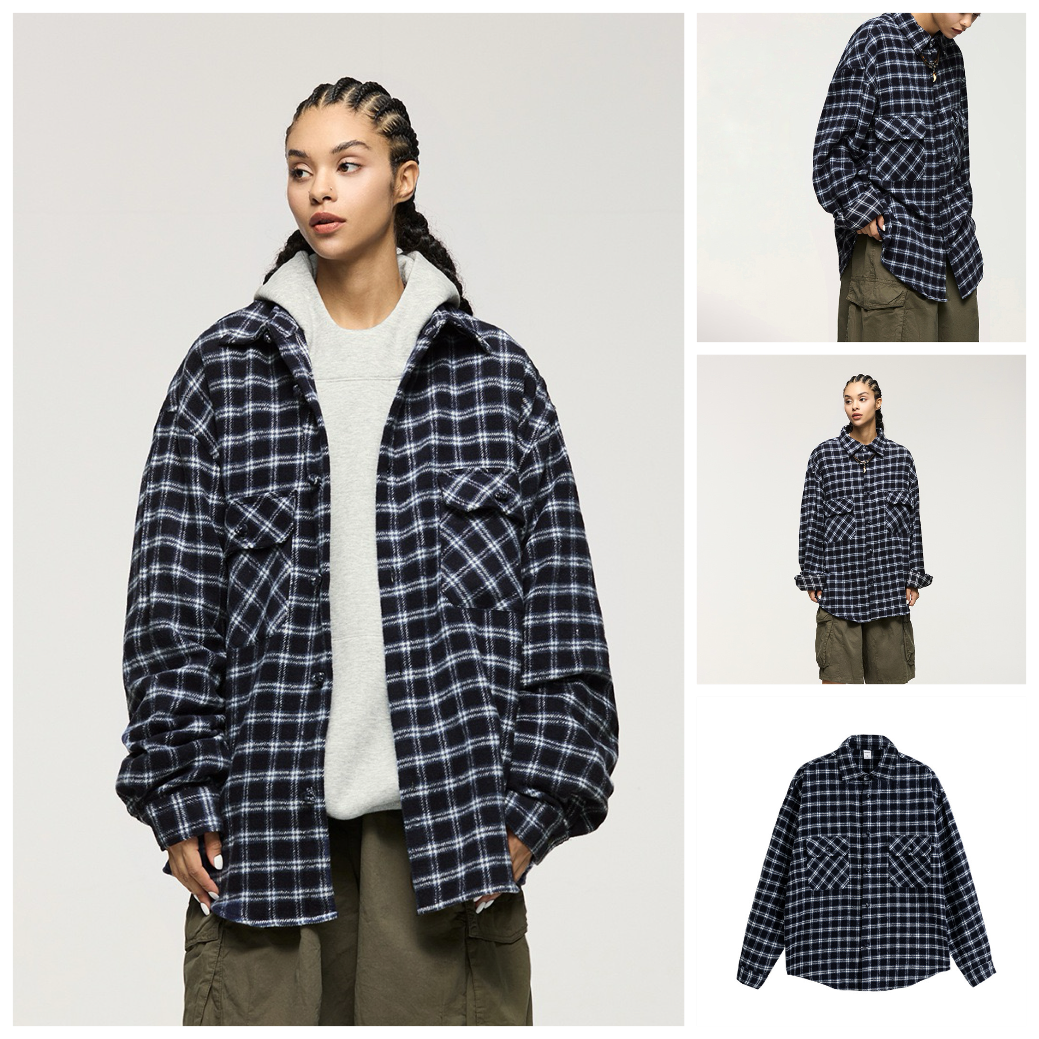 INF®️| ÁO KHOÁC SƠ MI DÀI TAY RETRO KẺ SỌC DÁNG RỘNG VINTAGE UNISEX INF 7077