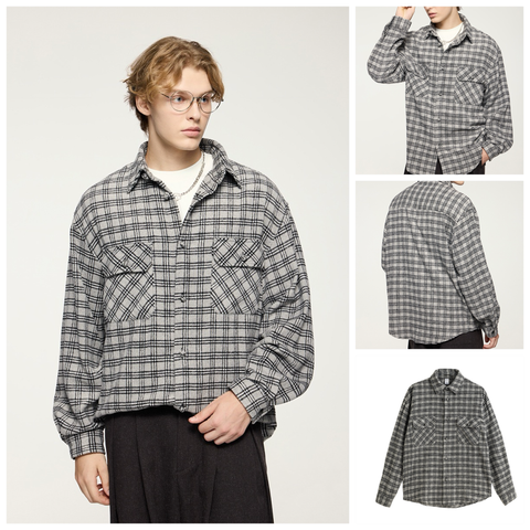 INF®️| ÁO KHOÁC SƠ MI DÀI TAY RETRO KẺ SỌC DÁNG RỘNG VINTAGE UNISEX INF 7077