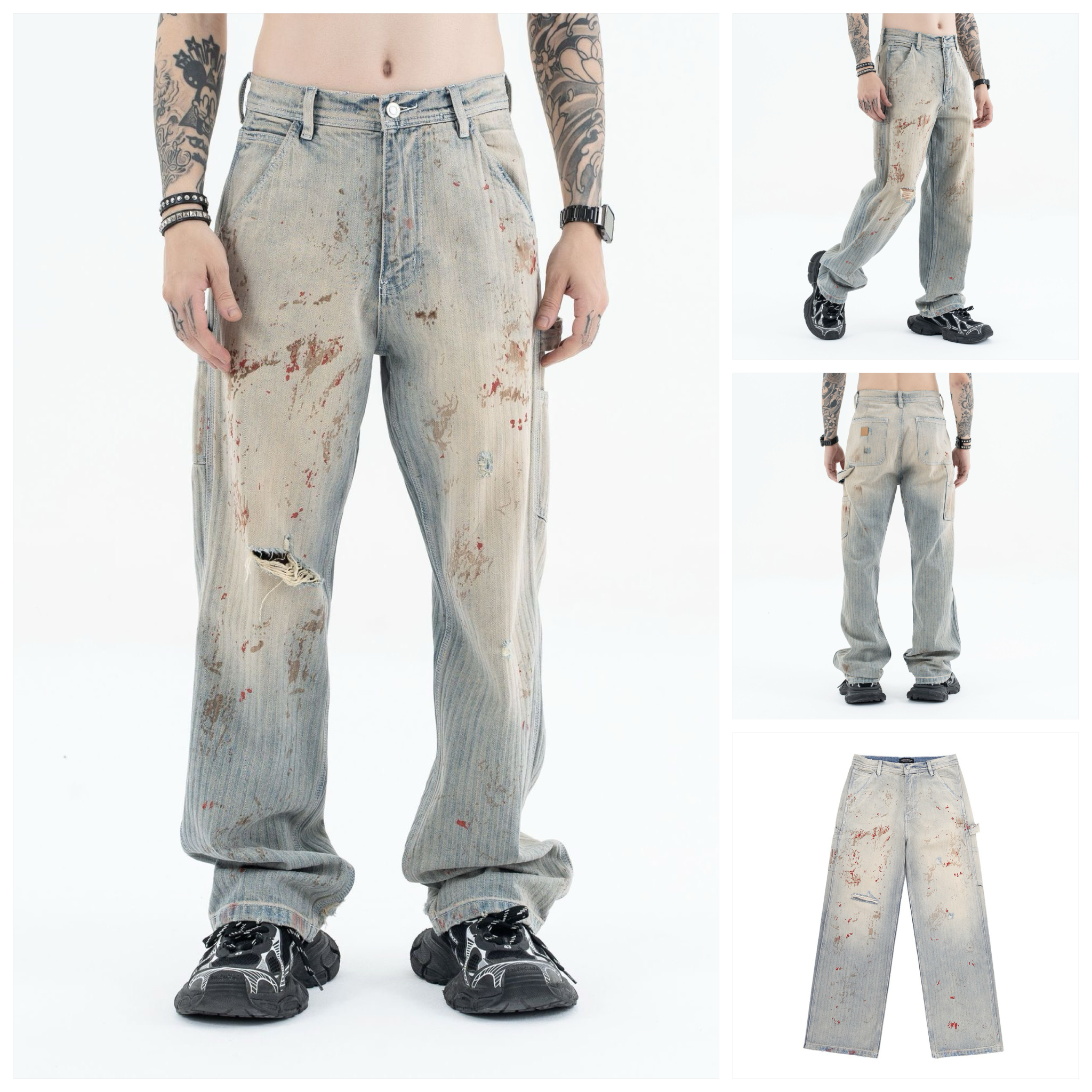 FG®️| QUẦN JEANS ỐNG RỘNG WASH NHUỘM BẨN VẾT MÁU UNISEX FG ZB288