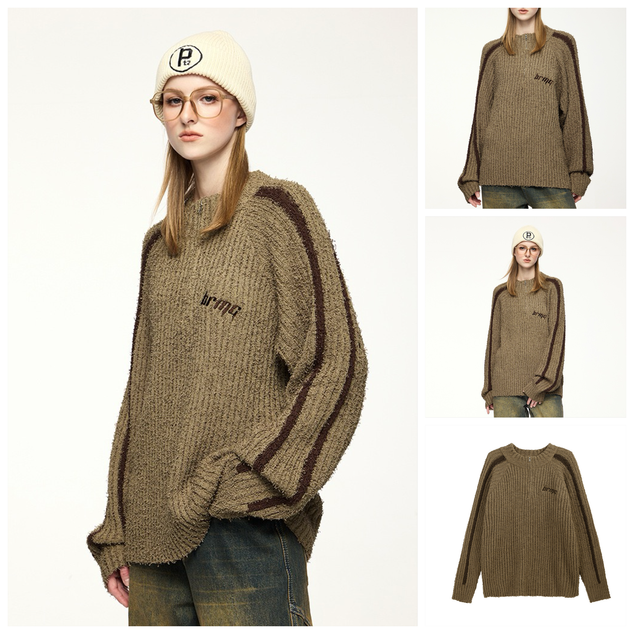 INF®️| ÁO LEN SỌC CỔ HỞ MÀU SẮC THỂ THAO RETRO UNISEX INF 10195