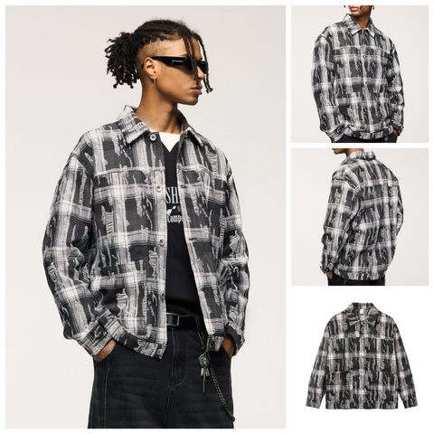 INF®️| ÁO KHOÁC SƠ MI DÀI TAY KẺ SỌC RETRO DÁNG RỘNG  UNISEX INF 7078