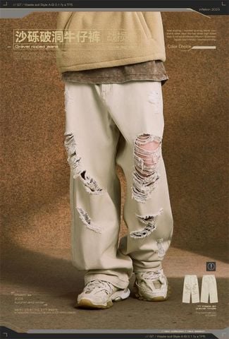 INF ™️| QUẦN JEANS ỐNG RỘNG RÁCH SỎI PHONG CÁCH WASTELAND RETRO INF 13291