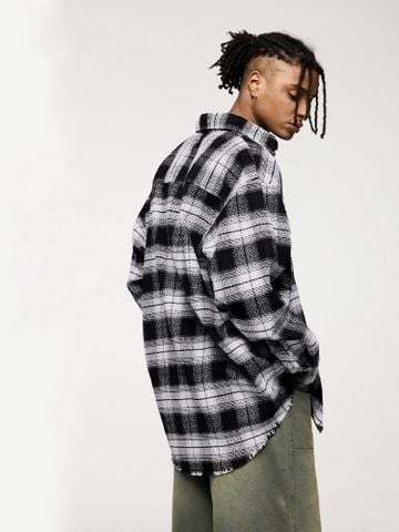 INF®️| ÁO KHOÁC SƠ MI DÀI TAY KẺ SỌC DÁNG RỘNG UNISEX INF 7075