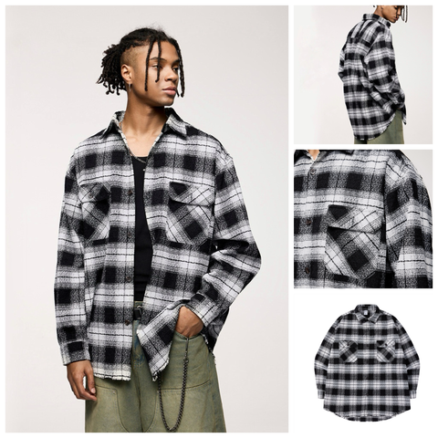 INF®️| ÁO KHOÁC SƠ MI DÀI TAY KẺ SỌC DÁNG RỘNG UNISEX INF 7075