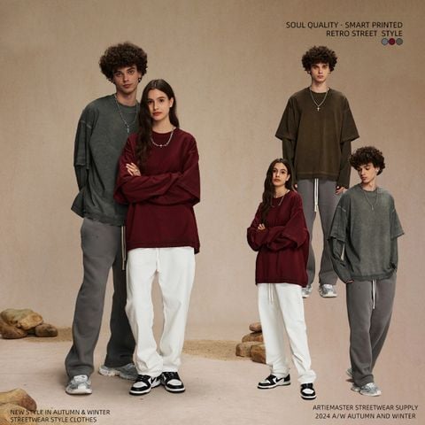 ARTIE®️| ÁO THUN DÀI TAY NHUỘM BẨN GIẢ 2 MẢNH COTTON 305G ARTIE 2267