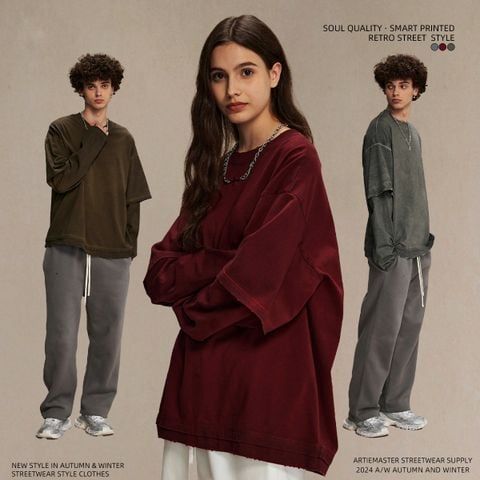 ARTIE®️| ÁO THUN DÀI TAY NHUỘM BẨN GIẢ 2 MẢNH COTTON 305G ARTIE 2267