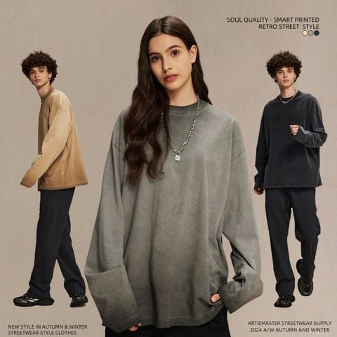 ARTIE®️| ÁO THUN DÀI TAY NHUỘM BẨN  COTTON 275G ARTIE 2166