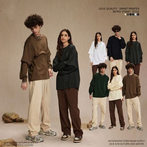 ARTIE®️| ÁO THUN DÀI TAY DÁNG RỘNG GIẢ 2 MẢNH COTTON 305G ARTIE 2163