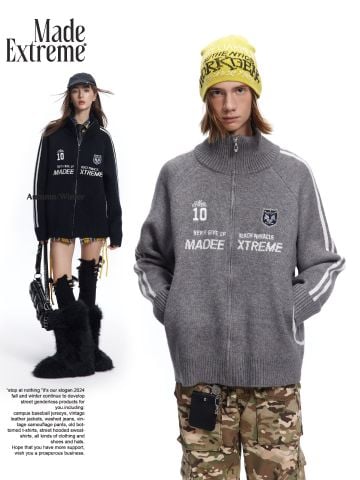 MADEEXTREME®️| ÁO LEN SỌC KHỐI MÀU THÊU PHONG CÁCH THỂ THAO UNISEX MADE YH24003