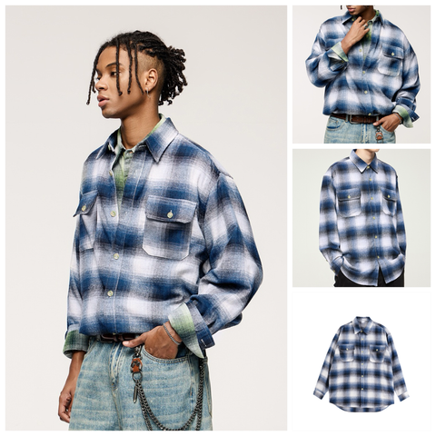 INF®️| ÁO KHOÁC SƠ MI DÀI TAY KẺ SỌC RETRO NHẬT BẢN CÓ TÚI  UNISEX INF 7082