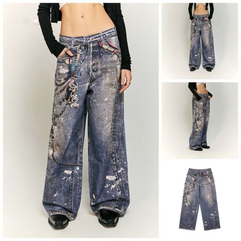 INF®️| QUẦN JEANS MÓC KHÓA IN PHUN KỸ THUẬT SỐ DÁNG SUÔNG UNISEX INF 13418