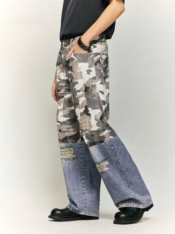 INF®️| QUẦN JEANS HIGHT STREET HOA ĐIỀU IN KỸ THUẬT SỐ DÁNG SUÔNG UNISEX INF 13441