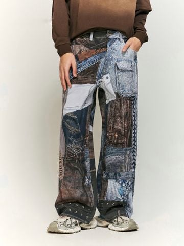 INF®️| QUẦN JEANS HIGHT STREET HOA ĐIỀU IN KỸ THUẬT SỐ DÁNG SUÔNG UNISEX INF 13425