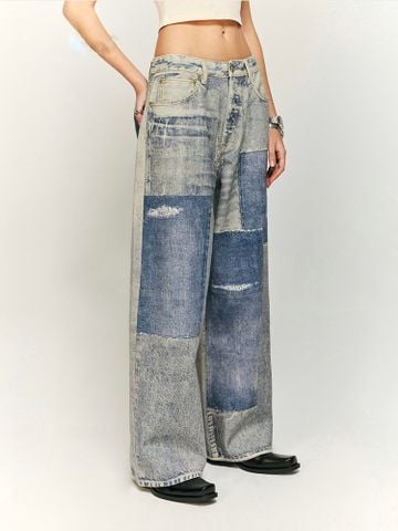 INF®️| QUẦN JEANS HIGHT STREET HOA ĐIỀU IN KỸ THUẬT SỐ DÁNG SUÔNG UNISEX INF 13436