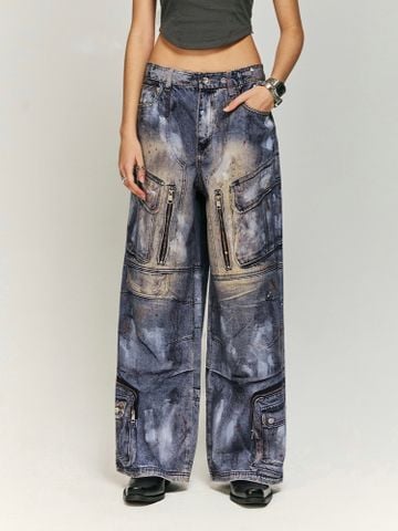 INF®️| QUẦN JEANS HIGHT STREET HOA ĐIỀU IN KỸ THUẬT SỐ DÁNG SUÔNG UNISEX INF 13440