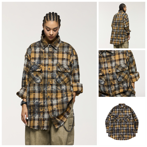 INF®️| ÁO  SƠ MI DÀI TAY LÀM RÁCH DÁNG RỘNG UNISEX INF 7073