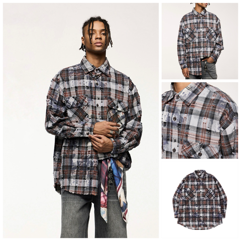 INF®️| ÁO  SƠ MI DÀI TAY LÀM RÁCH DÁNG RỘNG UNISEX INF 7073