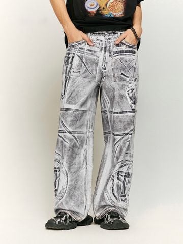 INF®️| QUẦN JEANS IN KỸ THUẬT SỐ CHẢI MÀU DÁNG SUÔNG INF 13437