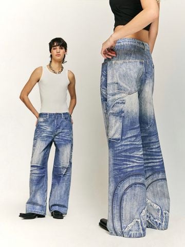 INF®️| QUẦN JEANS HIGHT STREET HOA ĐIỀU IN KỸ THUẬT SỐ DÁNG SUÔNG UNISEX INF 13445