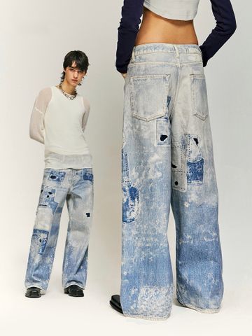INF®️| QUẦN JEANS HIGHT STREET HOA ĐIỀU IN KỸ THUẬT SỐ DÁNG SUÔNG UNISEX INF 13435