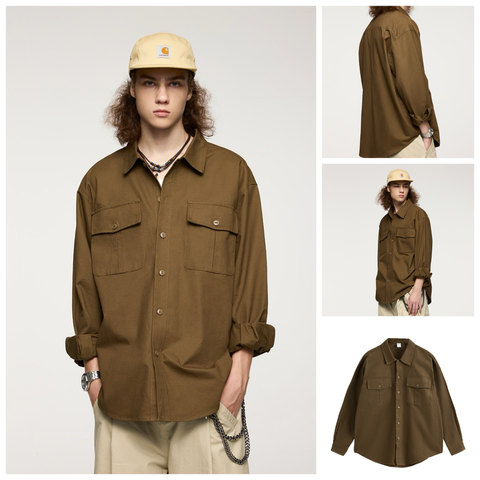 INF®️| ÁO KHOÁC SƠ MI DÀI TAY RETRO BAO HỘ VẢI THÔ UNISEX INF 7070