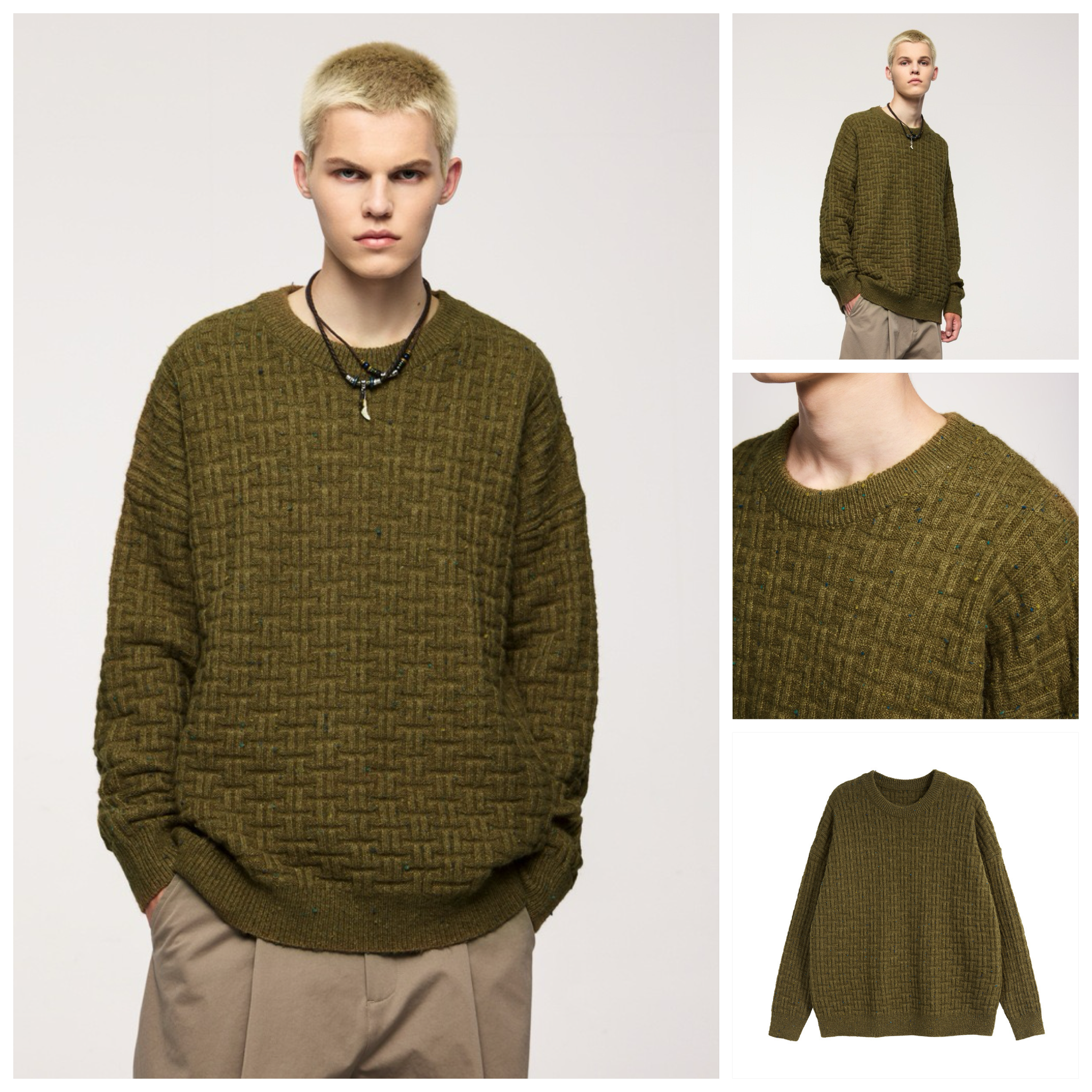 INF®️| ÁO SWEATER LEN SỢI WAFFLE HỌA TIẾT CỔ TRÒN UNISEX INF 10174