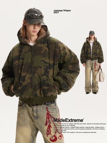 MADEEXTREME®️| ÁO KHOÁC HOODIE KHÓA KÉO MŨ TRÙM CAMO LOT LÔNG UNISEX MADE 230931