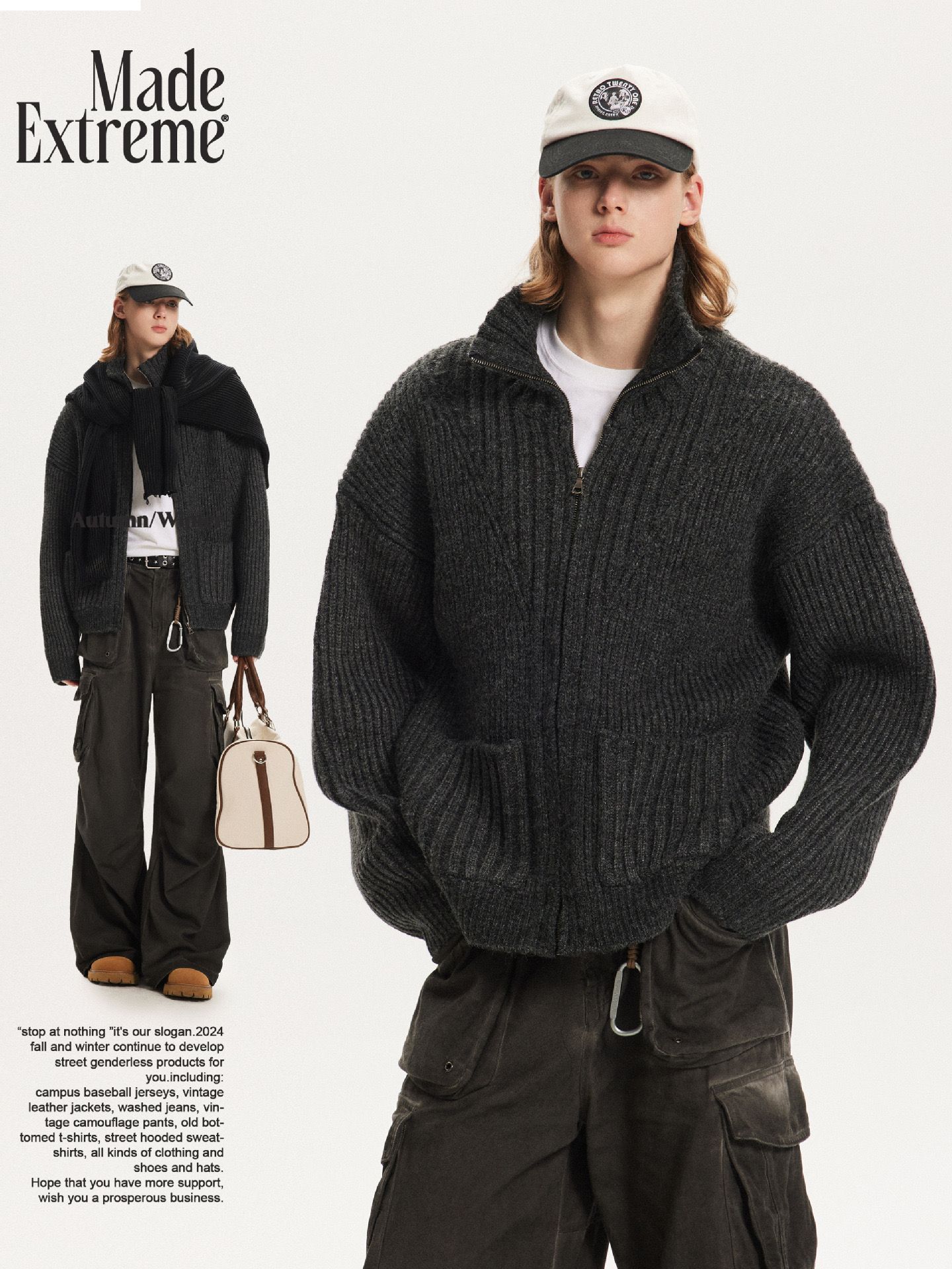 MADEEXTREME®️| ÁO KHOÁC LEN KHÓA KÉO DÀY ẤM MẶC TÚI TO UNISEX MADE 240666