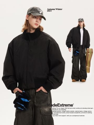 MADEEXTREME®️| ÁO KHOÁC BOMBER DÁNG RỘNG THÂN NGẮN CAO CẤP UNISEX MADE 240900